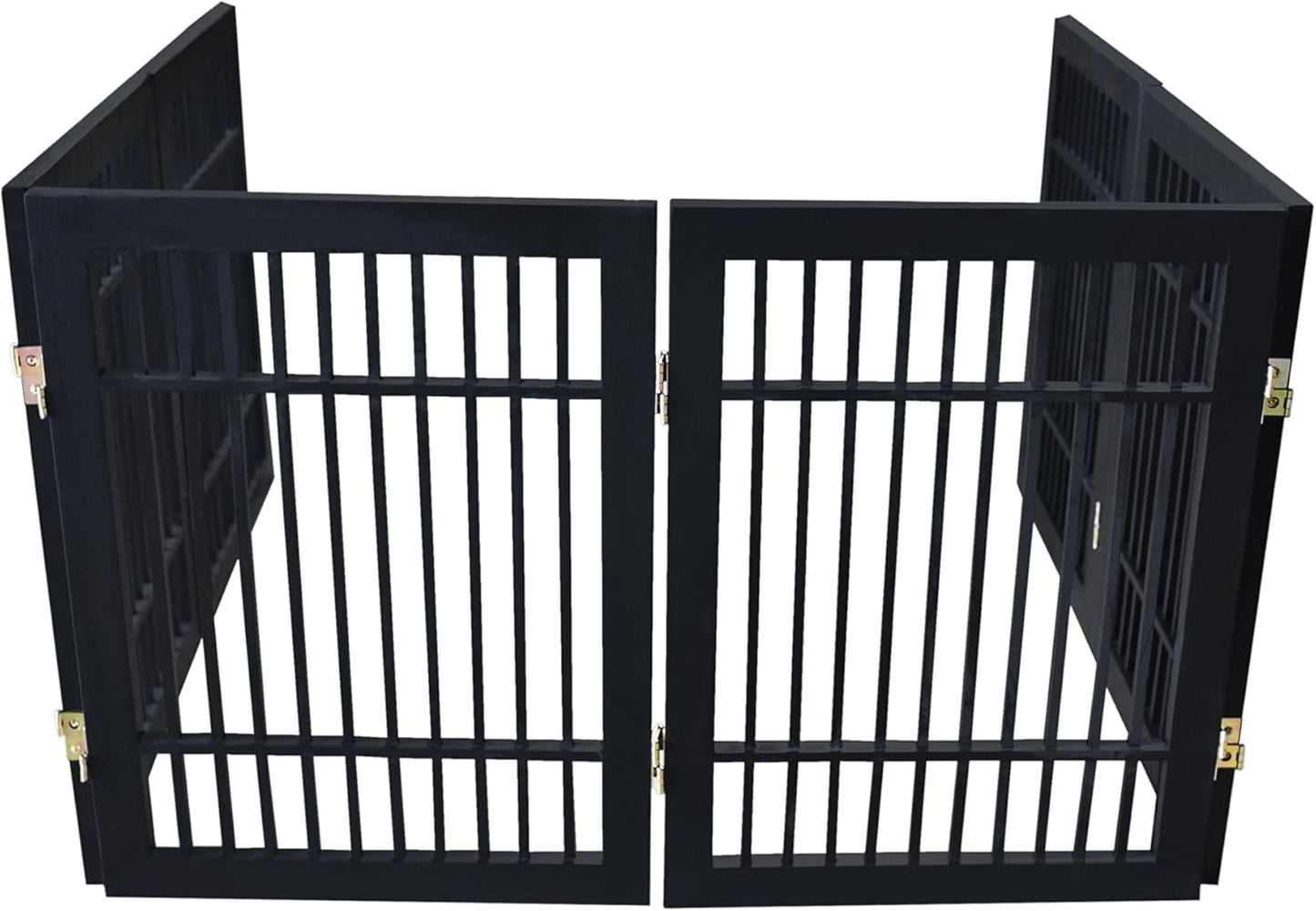 Pet Dog Gate Strong and Durable Freestanding Folding Acacia Hardwood Portable Wooden Fence Indoors or Outdoors by Urnporium (Black Pet Gate, 6 Panel 24" Tall)-VerdiqueGarden