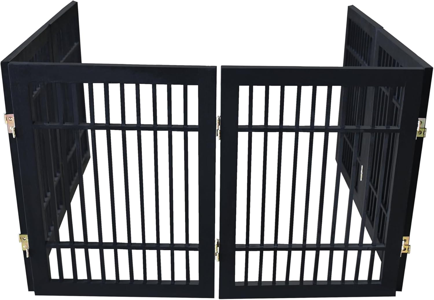 Pet Dog Gate Strong and Durable Freestanding Folding Acacia Hardwood Portable Wooden Fence Indoors or Outdoors by Urnporium (Black Pet Gate, 6 Panel 24" Tall)-VerdiqueGarden