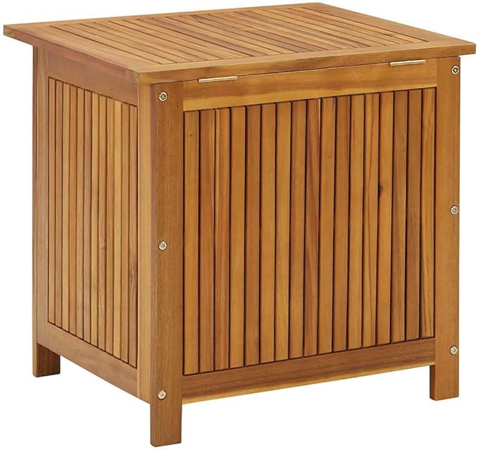 vidaXL Wooden Deck Box - Outdoor Teak Storage Chest, Ideal for Patio Furniture Cushions, Pool Accessories, Garden Tools - Water-Resistant Bag Inside - 23.6''x19.7''x22.8'', Solid Acacia Wood-VerdiqueGarden