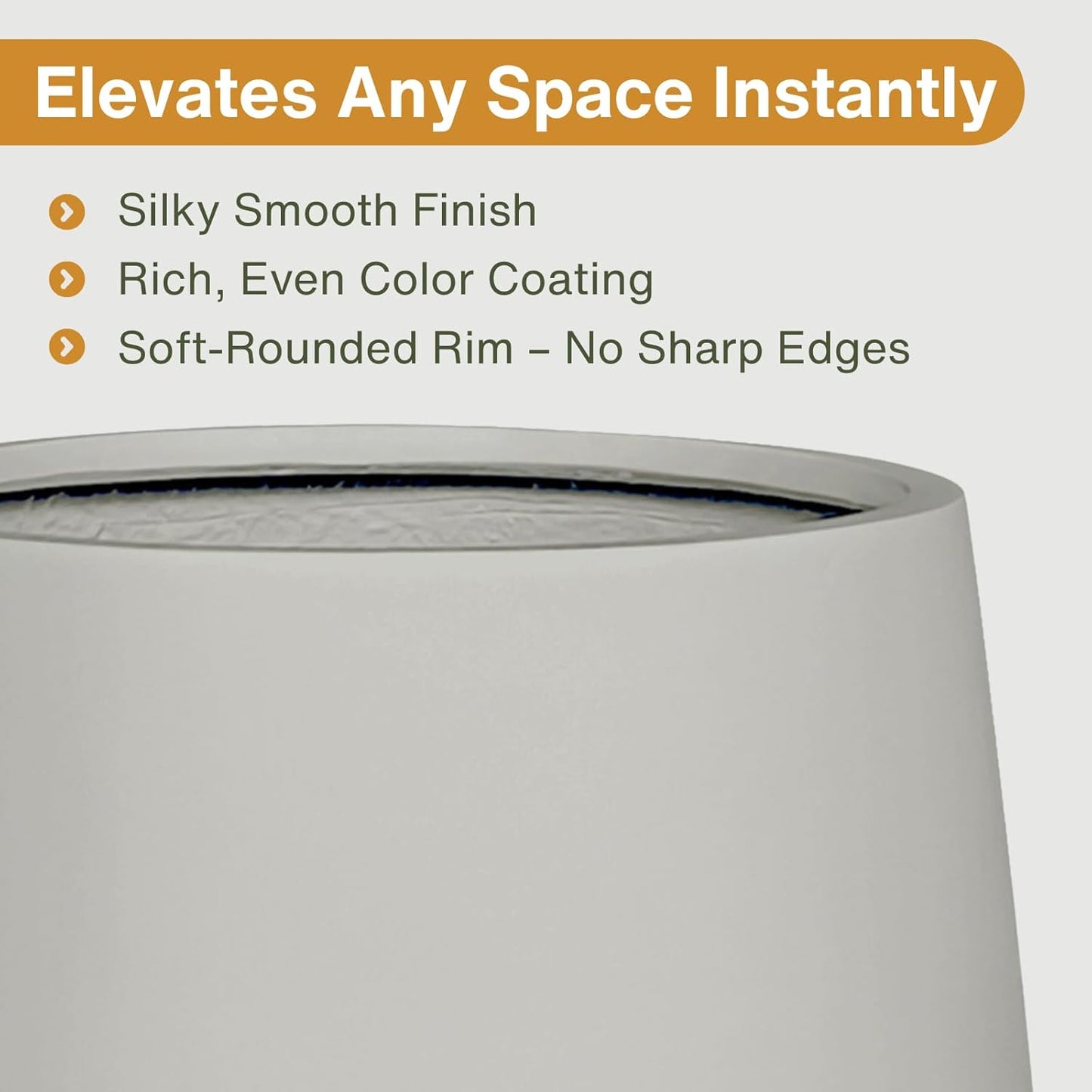 21" H x 19" D Corso Fiberstone Round Tapered Planter with Drainage Hole, Smooth Finishes, Weather Resistant for Indoor and Outdoor Use (Light French Gray, 15" Pot Opening)-VerdiqueGarden