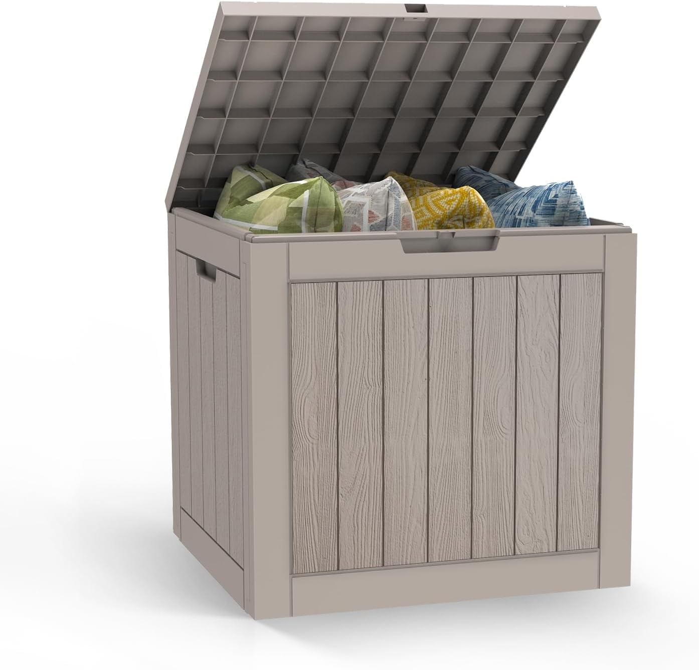 Mars Villa 31 Gallon Deck Box, Outdoor Storage Box Waterproof, Outside Resin Storage Bin for Outdoor Patio Furniture Cushions, Pool Supplies, Garden Tools, UV-Resistant and Weatherproof, Light Brown-VerdiqueGarden