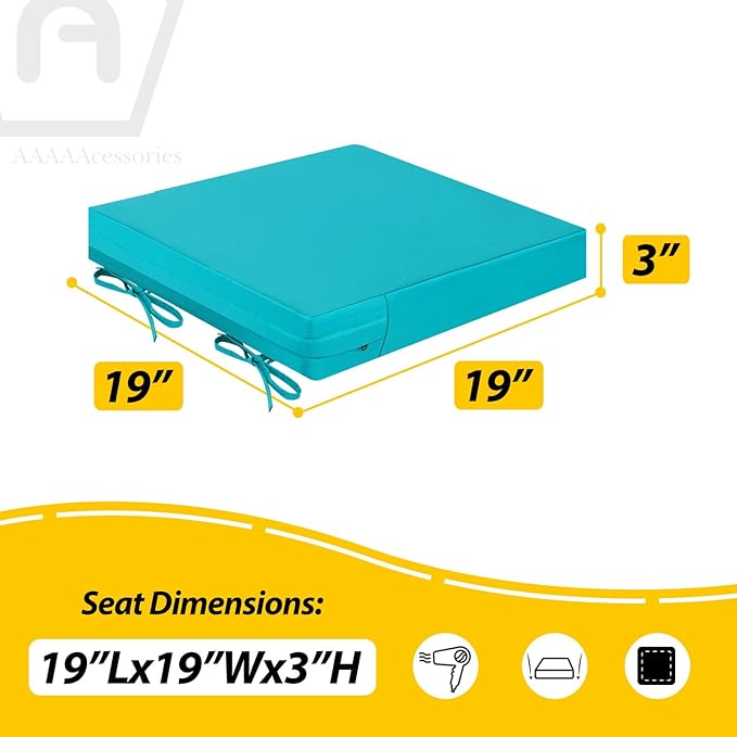 AAAAAcessories Outdoor Seat Cushions for Chairs, Waterproof, Fade-Resistant Patio Furniture Replacement Cushions, 19" x 19" x 3", Set of 2, Turquoise-VerdiqueGarden