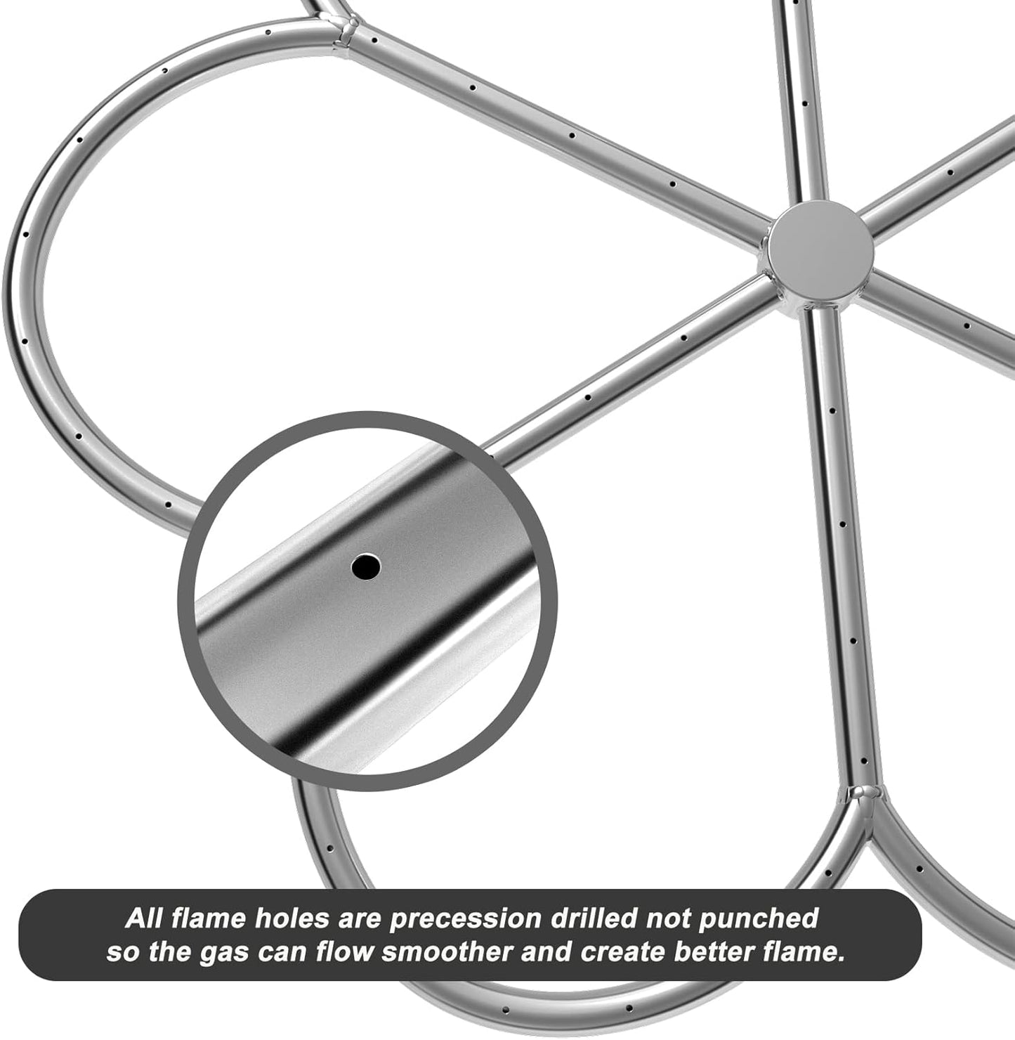 Skyflame 30-Inch 304 Stainless Steel Fire Pit Burner, Flower-Shape Burner Ring for Fire Pit, Natural Gas & Propane Fireplace, Max BTU 435K-VerdiqueGarden