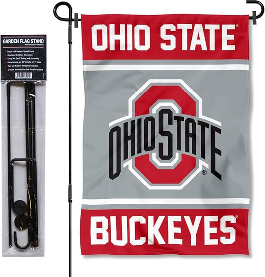 College Flags & Banners Co. Ohio State Buckeyes Garden Flag with Stand Holder-VerdiqueGarden