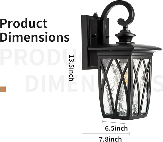 JYZ Dusk to Dawn Outdoor Wall Lantern, Craftsman Style Exterior Sconce Light with Water Ripple Glass, Traditional Porch Light Fixture Wall Mount Lamp for Front Porch Doorway Garage Patio Garden-VerdiqueGarden
