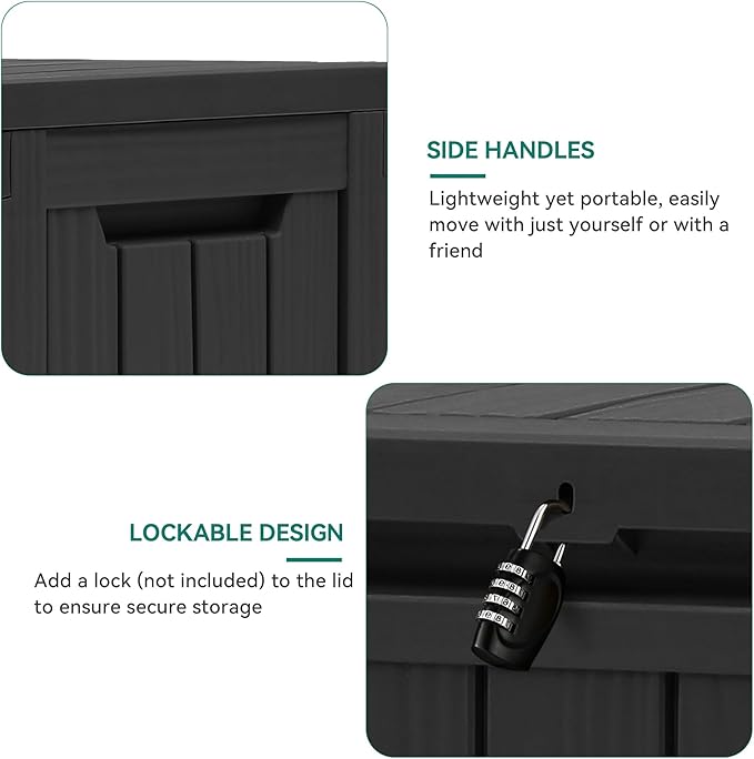 YITAHOME 72 Gallon Outdoor Resin Deck Box with Wheels, Pool Storage Box for Outdoor Cushions, Sports Equipment, Garden Tools, Black-VerdiqueGarden