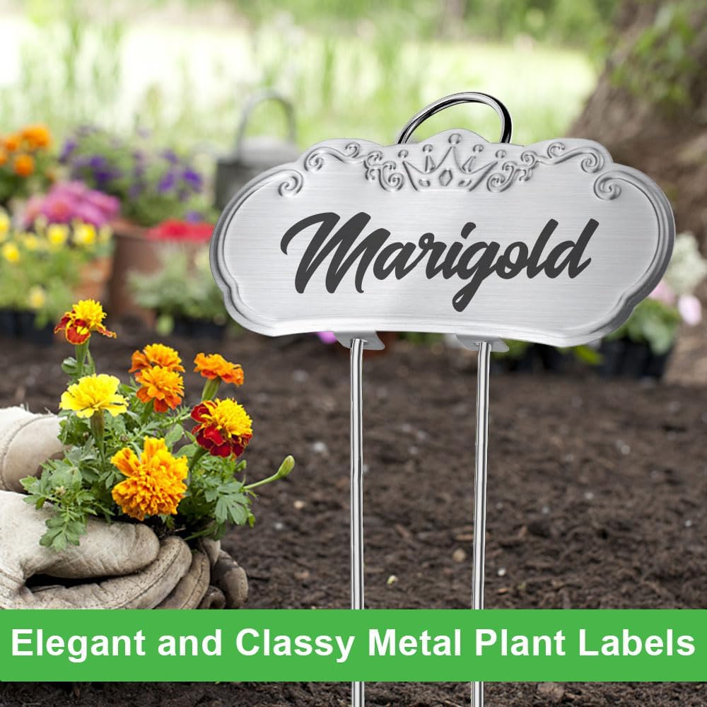50 Packs Metal Plant Labels, Tall Outdoor Garden Markers for Flowers, Fruits and Vegetables, 304 Stainless Steel Weatherproof Signs (4" x 1.9", Silver)-VerdiqueGarden