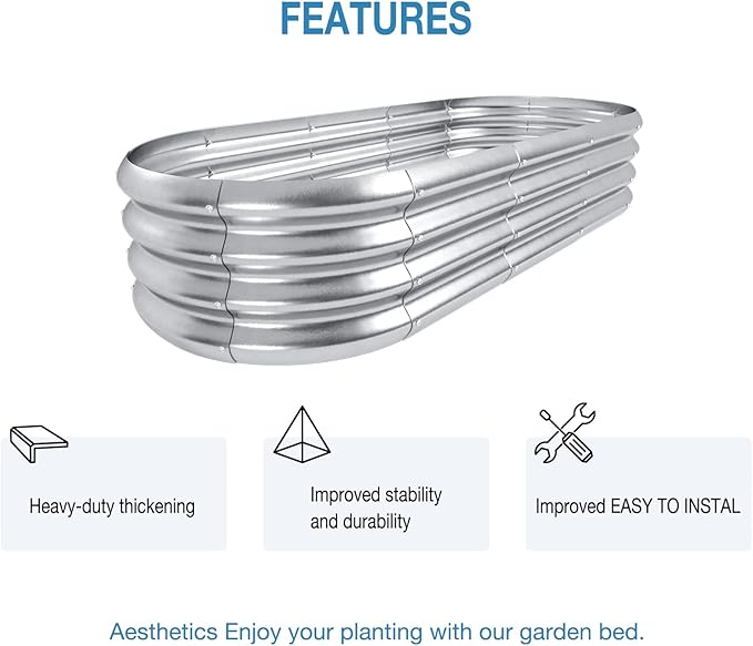 HOXHA Planter Raised Beds, 5X2X1 FT Land Guard Oval Galvanized Steel Planter Box, Metal Raised Garden Bed kit, for Outdoor Growing Fresh Veggies, Flowers, Herbs, and Succulents-VerdiqueGarden