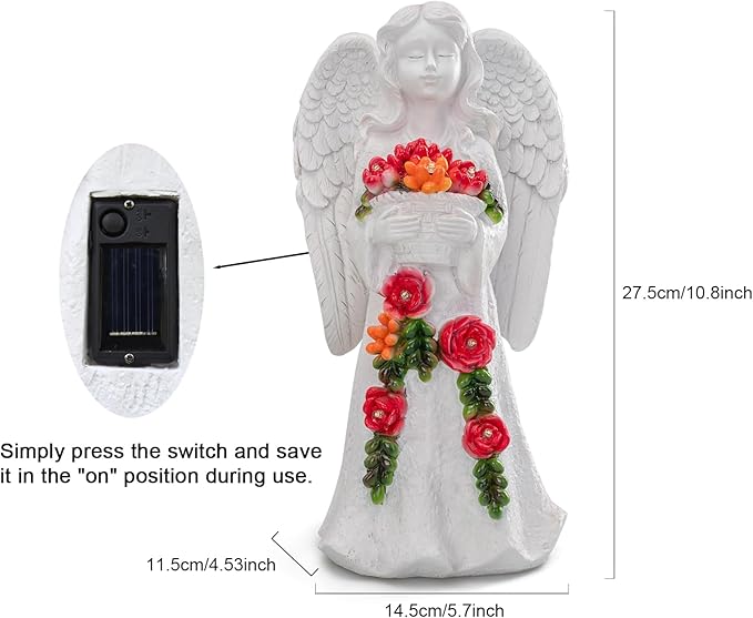 Angel Garden Statue Figurines Light Decoration Outdoor Solar Angels with 8 Led Lights Outside Resin Sculpture Art Decor Patio Lawn Yard Housewarming Gifts for Women Grandma Mom-VerdiqueGarden