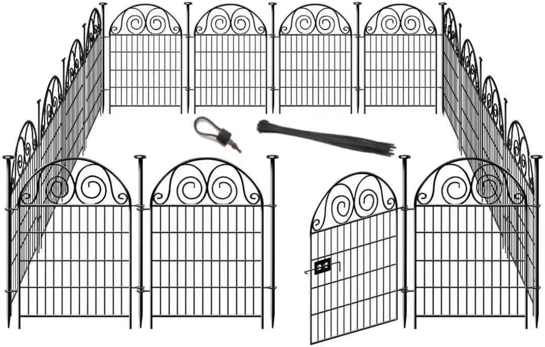 Tall Garden Animal Barrier Fence With Gate,40 in(H)×27 in(L) 12 Panels Dog Digging Fence Barrier, Black Metal Temporary Fences, Reusable Defense Fencing For Outdoor Yard. Total 26.2 Ft│Patented-VerdiqueGarden