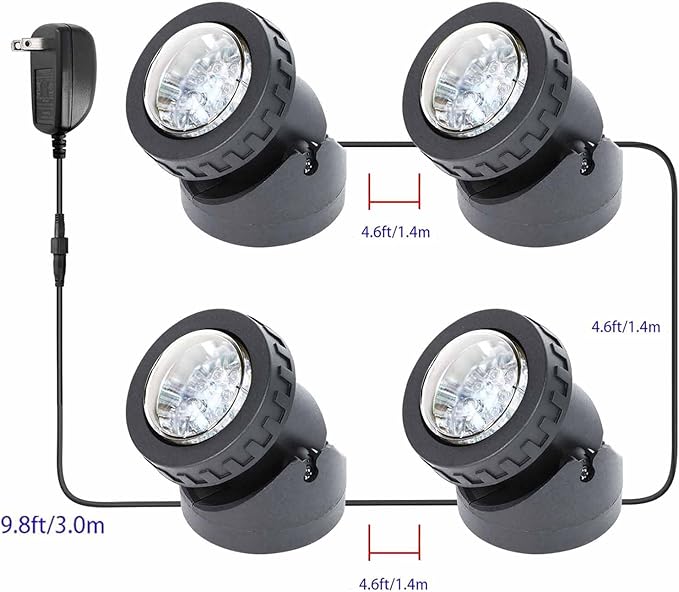 RGB Pond Lights, LED Fountain Light with Timer, Colored Underwater Fountain Lights Dim Adjustable Memory Spotlights for Outdoor Landscape Pond Fountain Waterfall, 4 in Set-VerdiqueGarden