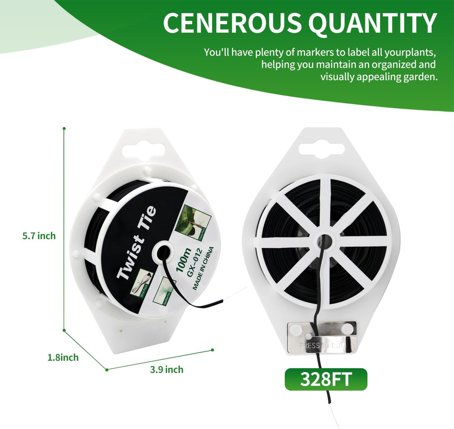 (2 Reels) Garden Wire, Twist Ties Heavy Duty with Cutter 328 Ft Multi-Function Black Coated Tape to Support Plant Tie Up Bags for Home Office Black(328 Feet / 100 m)-VerdiqueGarden