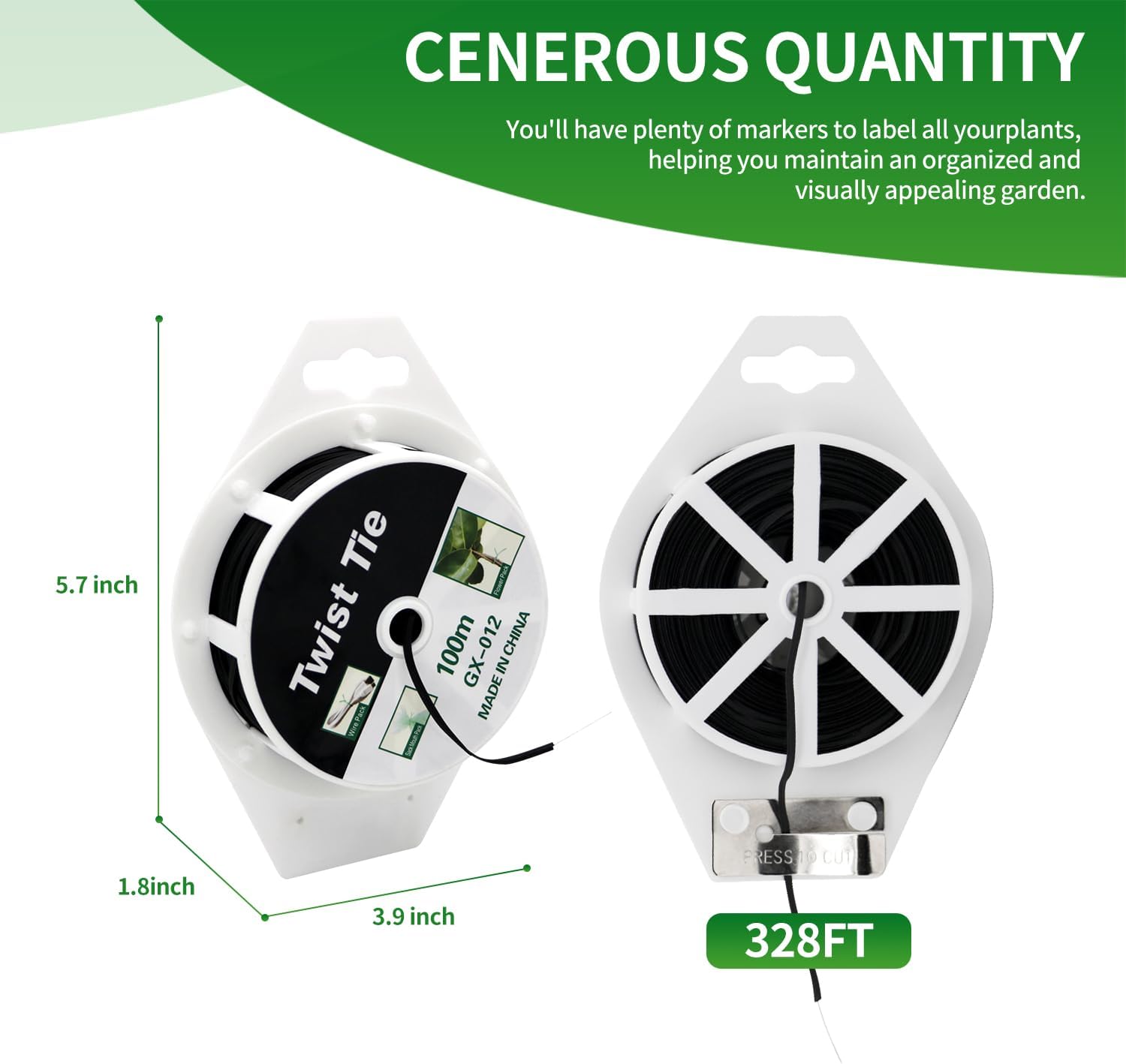 (2 Reels) Garden Wire, Twist Ties Heavy Duty with Cutter 328 Ft Multi-Function Black Coated Tape to Support Plant Tie Up Bags for Home Office Black(328 Feet / 100 m)-VerdiqueGarden