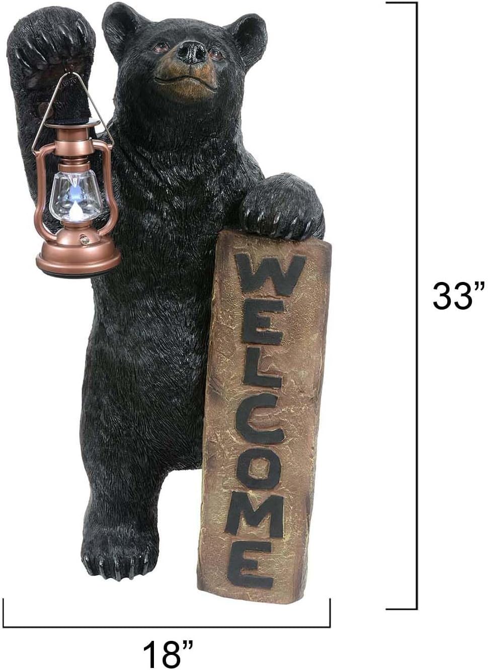 Black Forest Décor - Welcome Bear Solar Lantern - Outdoor Patio & Garden Décor with Solar Light, 18" W x 16" D x 33" H-VerdiqueGarden