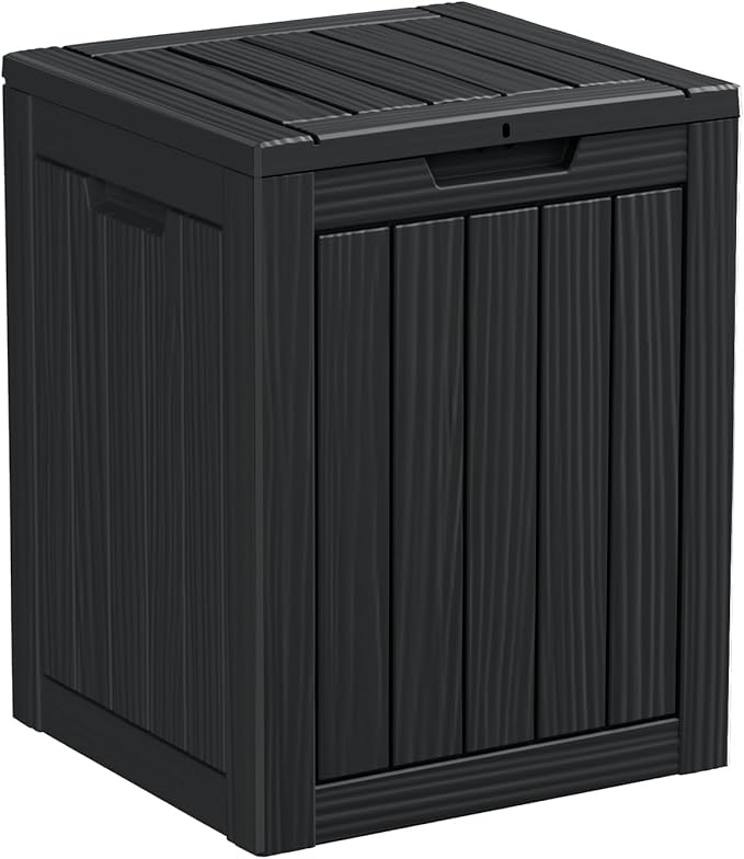 28 Gallon Resin Deck Box, Lockable Patio Outdoor Storage Box for Furniture, Garden Tools and Tools Storage, Waterproof Outside Storage Boxes - Black-VerdiqueGarden