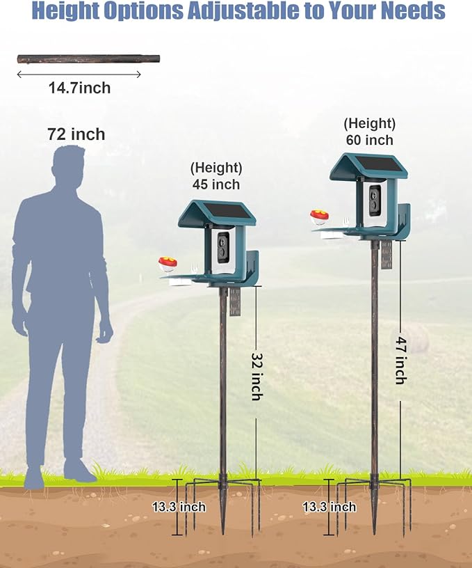 Bird Feeder Pole Stand – 60 Inch Height Feeding Station with 1-Inch Dia Heavy Duty for Hanging Feeders, Bird House Pole Mount Kit for Outdoor, Slip-Fit Connection，Copper Brushed-VerdiqueGarden
