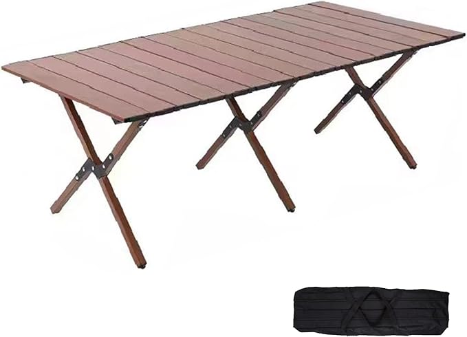 Folding Camping Table, 48Inch Lightweight Roll-Up Table Aluminum Low Portable Picnic Table with Carrying Bag for Outdoor, Beach, Picnic, Backyards, BBQ and Party Walnut Color-VerdiqueGarden