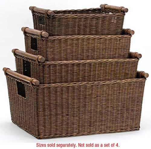 The Basket Lady Pole Handle Wicker Storage Basket, Extra Large, 20 in L x 16 in W x 10 in H, Antique Walnut Brown-VerdiqueGarden