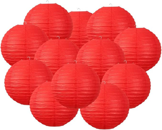 Chinese Style Paper Lanterns, Set of 12, Suitable for Party Decoration (Red, 14in)-VerdiqueGarden