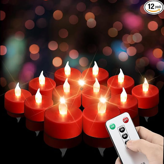 Tea Light Candles with Remote Control,50pack Flickering Flameless LED Candle,Long Lasting 400+Hours,Battery Operated with Timer for Home Decoration Seasonal &Festival Celebration Red-VerdiqueGarden