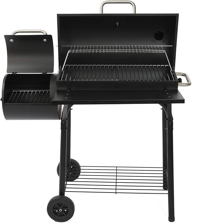 Charcoal Grill Offset Smoker: Charcoal Barbecue Grills with Spacious Cooking Area | Barrel BBQ Grill and Smokers Combo for Outdoor Patio Backyard Camping and Parties-VerdiqueGarden