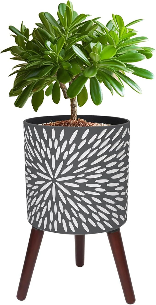 10 Inches Plant Pot with Stand, Large Modern Standing Planters for Indoor Plants with Drainage Holes, Gray Flower Pots with Legs-VerdiqueGarden