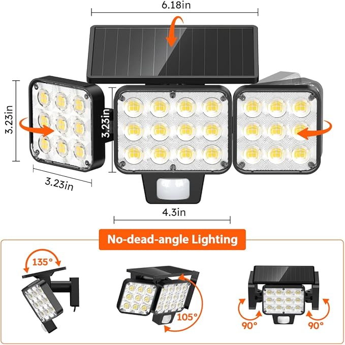 Solar Flood Light Outdoor 4 Pack, 3500LM Super Bright Motion Sensor Outdoor Lights, Solar Lights Outdoors Waterproof, Upgrade Glass Panel, 270° Wide Angle LED Security Spot Light for Outside Yard-VerdiqueGarden