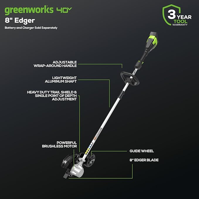 Greenworks 40V 8" Brushless Edger, Battery and Charger Not Included-VerdiqueGarden