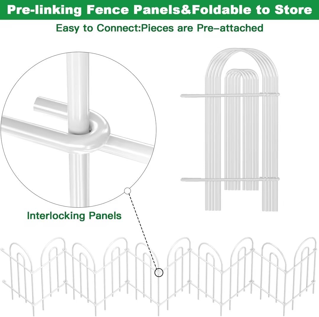 AMAGABELI GARDEN & HOME 14 Panels 32in(H)×20ft(L) Decorative Garden Fences and Borders for Dogs No Dig Rustproof Metal Fence Panel Garden Edging Border Animal Barrier Fencing for Flower Bed Yard White-VerdiqueGarden