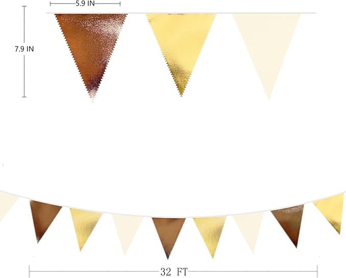 Brown Beige and Gold Party Decorations Fabric Triangle Pennant Banner Flag Bunting Garland for Boho Neutral Rustic Cowboy Western Teddy Bear Birthday Baby Shower Graduation Engagement Party Supplies-VerdiqueGarden