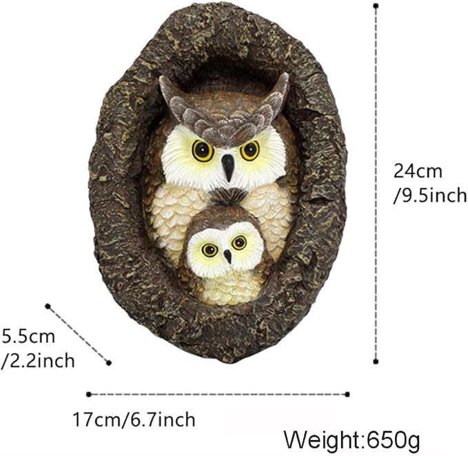 Owl Tree Hugger Whimsical Tree Sculpture Garden Statues Outdoor Tree Face Decor Garden Peeker Yard Art Decorations (Mom and Baby Owl)-VerdiqueGarden
