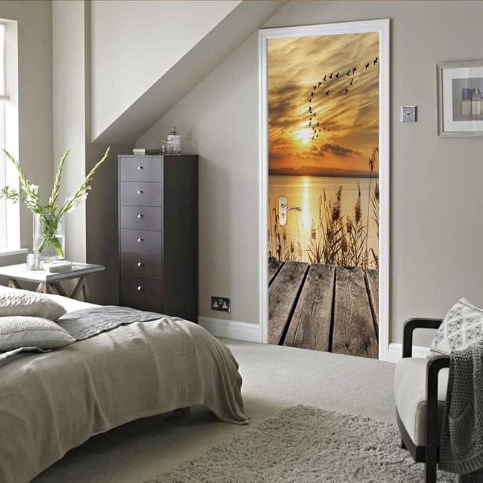 3D Peel and Stick Door Stickers Murals - PIER - Wallpaper Self-Adhesive Decals Removable PVC Waterproof Poster for Bedroom Living Room 31.5" x 78.7"-VerdiqueGarden