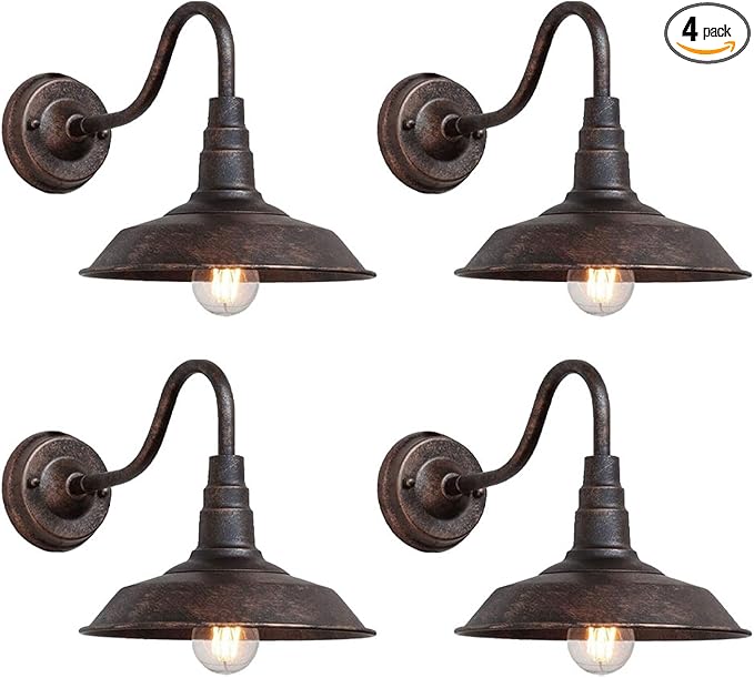 4-Pack Outdoor Gooseneck Barn Light 10" Retro Exterior Wall Light Iron Art Dome Farmhouse Wall Sconces Anti-Rust Waterproof Outdoor Light for House Porch Garage Entryway-VerdiqueGarden