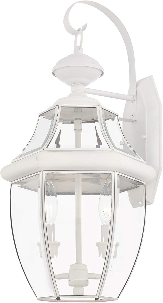Livex Lighting 2251-03 Outdoor Wall Lantern with Clear Beveled Glass Shades, White-VerdiqueGarden