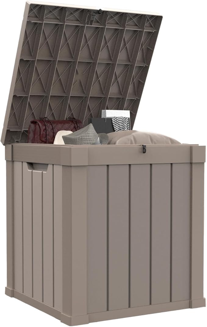 50 Gallon Waterproof Outdoor Storage Box,Resin Deck Box,Lockable Outside Storage Box Container for Patio Furniure,Garden Tools (50 Gallon,Grey)-VerdiqueGarden