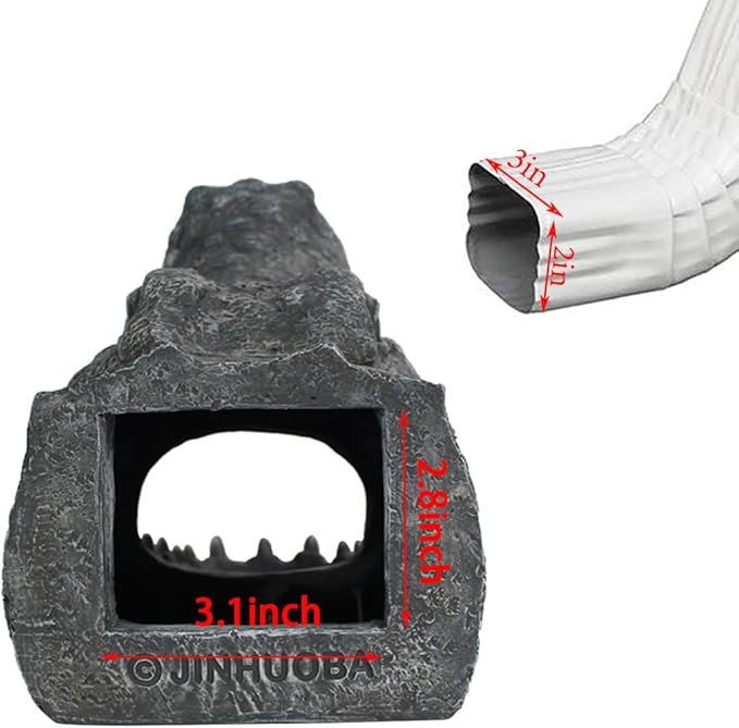 Alligator Downspout- Gutter Downspout Decorative-Funny Garden Decoration - Outdoor Splash Block Waterproof Resin Ornament for Lawn- 2""×3"" Downspout Extender Diverter, Gray-VerdiqueGarden