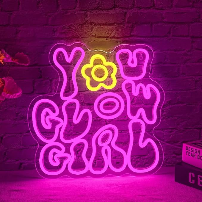WLHOPE You Glow Girl Neon Sign Pink Led Neon Signs for Wall Decor USB Glowing Girl Neon Light Signs Man Cave Wall Art Signs for Bedroom Girls Room Bar Club Shop Office Wedding Birthday Party-VerdiqueGarden