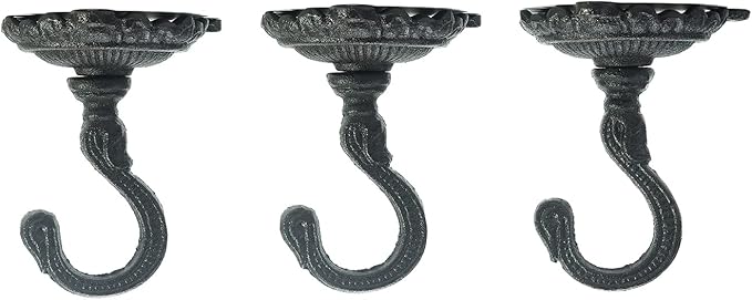 Sungmor 3PC Wall Mount Ceiling Hooks, Cast Iron Plant Bracket, Heavy Duty Plant Hook Hanger, Decorative Vintage Hooks for Hanging Planters, Bird Feeders, Lanterns, Wind Chimes-VerdiqueGarden