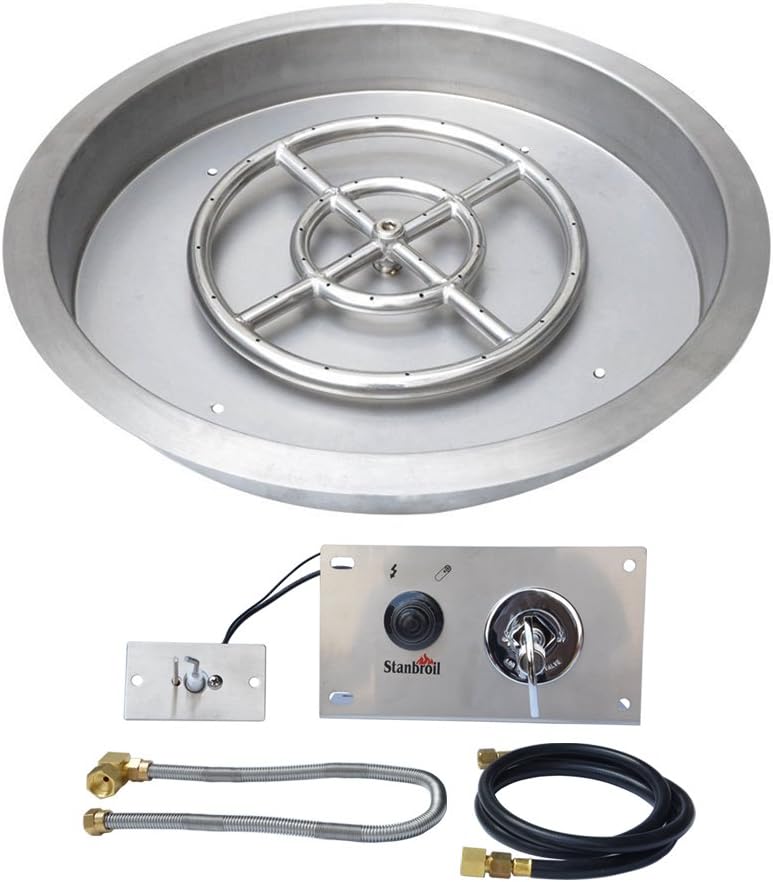 Stanbroil 25 Inch Drop-in Round Natural Gas Fire Pit Kit with Spark Ignition,304 Stainless Steel Fire Pit Burner for Outdoor Indoor- Natural Gas Version-VerdiqueGarden