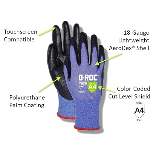 MAGID D-ROC ANSI A4 AeroDex Polyurethane Palm Coated Work Gloves, 1 Pair, Size 8/Medium, GPD482-VerdiqueGarden