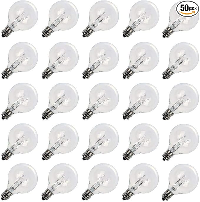 Brightown G40 Replacement Light Bulbs, 5W Clear Globe Bulb fits E12 C7 Candelabra Screw Base Sockets, 1.5 Inch Dimmable Light Bulbs for Indoor Outdoor Patio Decor, Pack of 50-VerdiqueGarden