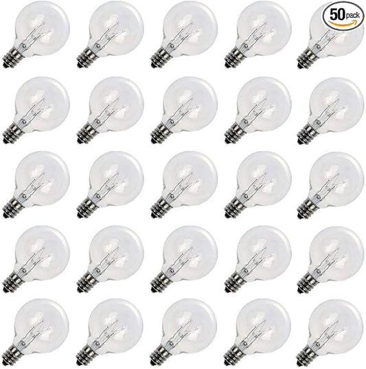 Brightown G40 Replacement Light Bulbs, 5W Clear Globe Bulb fits E12 C7 Candelabra Screw Base Sockets, 1.5 Inch Dimmable Light Bulbs for Indoor Outdoor Patio Decor, Pack of 50-VerdiqueGarden