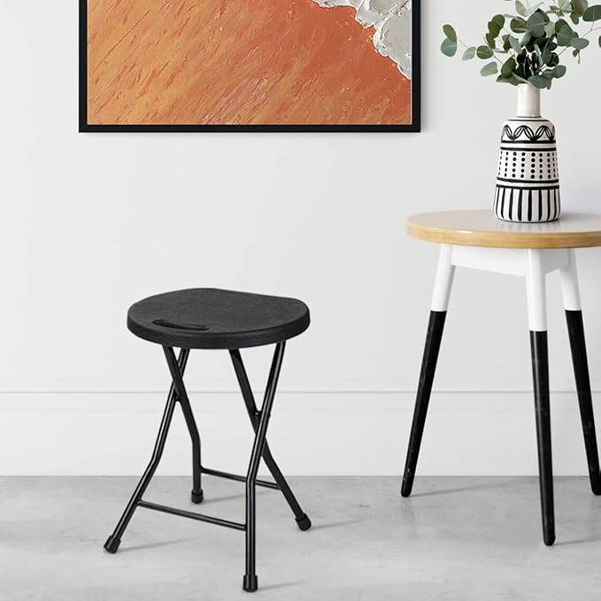 Folding Stool - 550lbs Capacity, Foldable Handle, Portable Heavy Duty, Outdoor/Indoor, 18 Inch Collapsible for Camping & Home (Set of 1, Black)-VerdiqueGarden