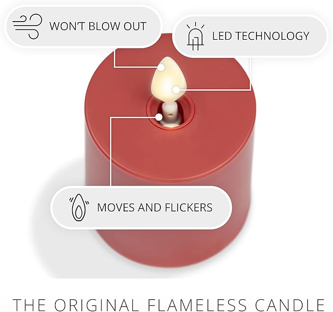 Luminara Outdoor Votive Flameless LED Candle, Cherry Red 2" x 3.2", Moving Flame Battery Operated Timer Remote Ready IPX4 Matte Plastic Finish-VerdiqueGarden