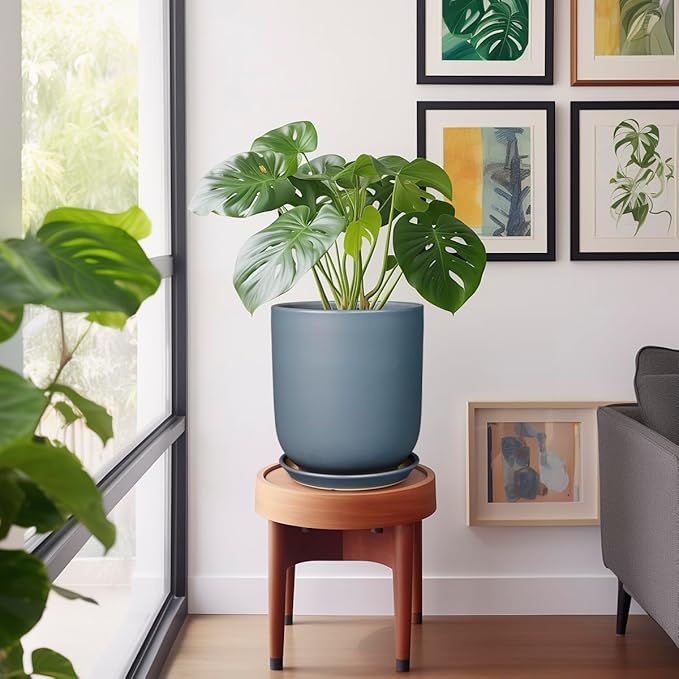 10 Inch Plant Pot - Ceramic Pot for Indoor Plants Outdoor Planter Large Flower Pot with Drainage Hole and Saucer Cylinder Gray-VerdiqueGarden