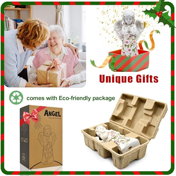 Nacome Solar Garden Outdoor Statues Angel with Succulent and 7 LED Lights – Lawn Decor for Patio, Balcony, Yard Ornament - Unique Housewarming Gifts-VerdiqueGarden