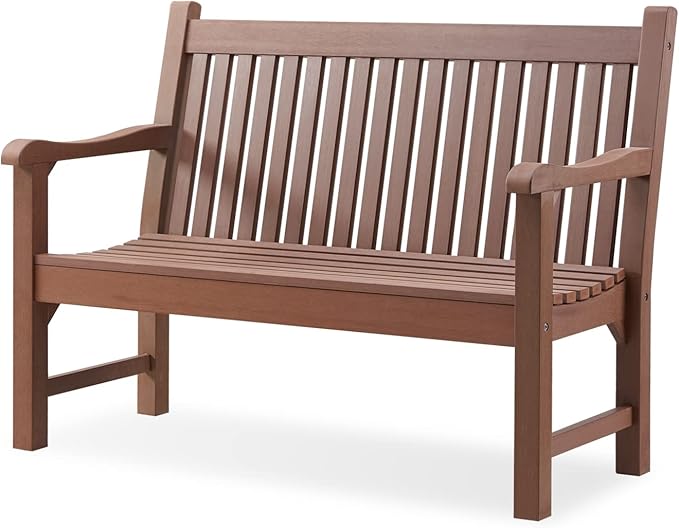 Psilvam Garden Bench, 2-Person Poly Lumber Patio Bench, All-Weather Outdoor Bench That Never Rot and Fade, Suit for Garden, Porch and Park(Brown)-VerdiqueGarden
