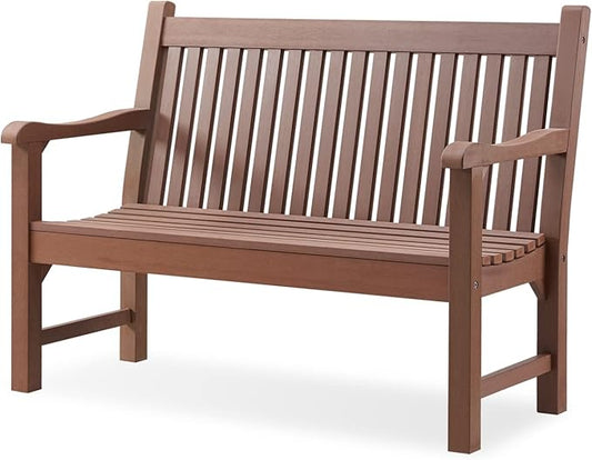 Psilvam Garden Bench, 2-Person Poly Lumber Patio Bench, All-Weather Outdoor Bench That Never Rot and Fade, Suit for Garden, Porch and Park(Brown)-VerdiqueGarden