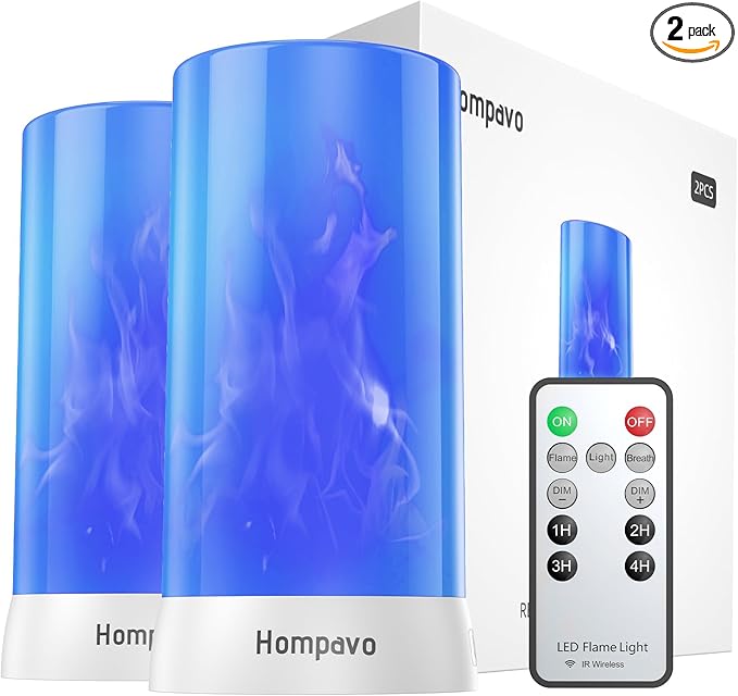 【Upgraded】 LED Flame Lights with Remote & Timer, 4-Mode Rechargeable Battery Operated Flameless Candles, Waterproof Pillar Flickering Lanterns for Room Patio Wedding Halloween Home Decor, Blue-VerdiqueGarden