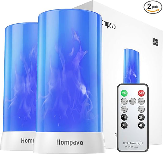 【Upgraded】 LED Flame Lights with Remote & Timer, 4-Mode Rechargeable Battery Operated Flameless Candles, Waterproof Pillar Flickering Lanterns for Room Patio Wedding Halloween Home Decor, Blue-VerdiqueGarden